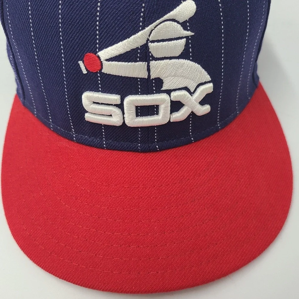 Chicago White Sox Hat Fitted 7 1/4 New Era 59Fifty Blue Red MLB‎ Pinstripes Wool